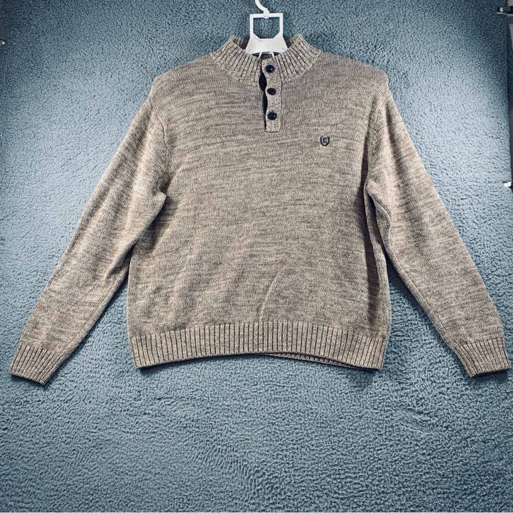 Chaps Cotton Sweater Men's Pullover Button Mock‎ Neck Long Sleeve Brown Size XXL